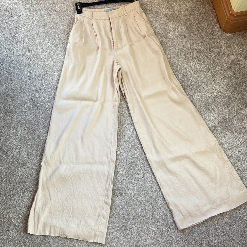 ANTONIO MELANI Emmeline Linen Blend Wide Leg Trousers 0